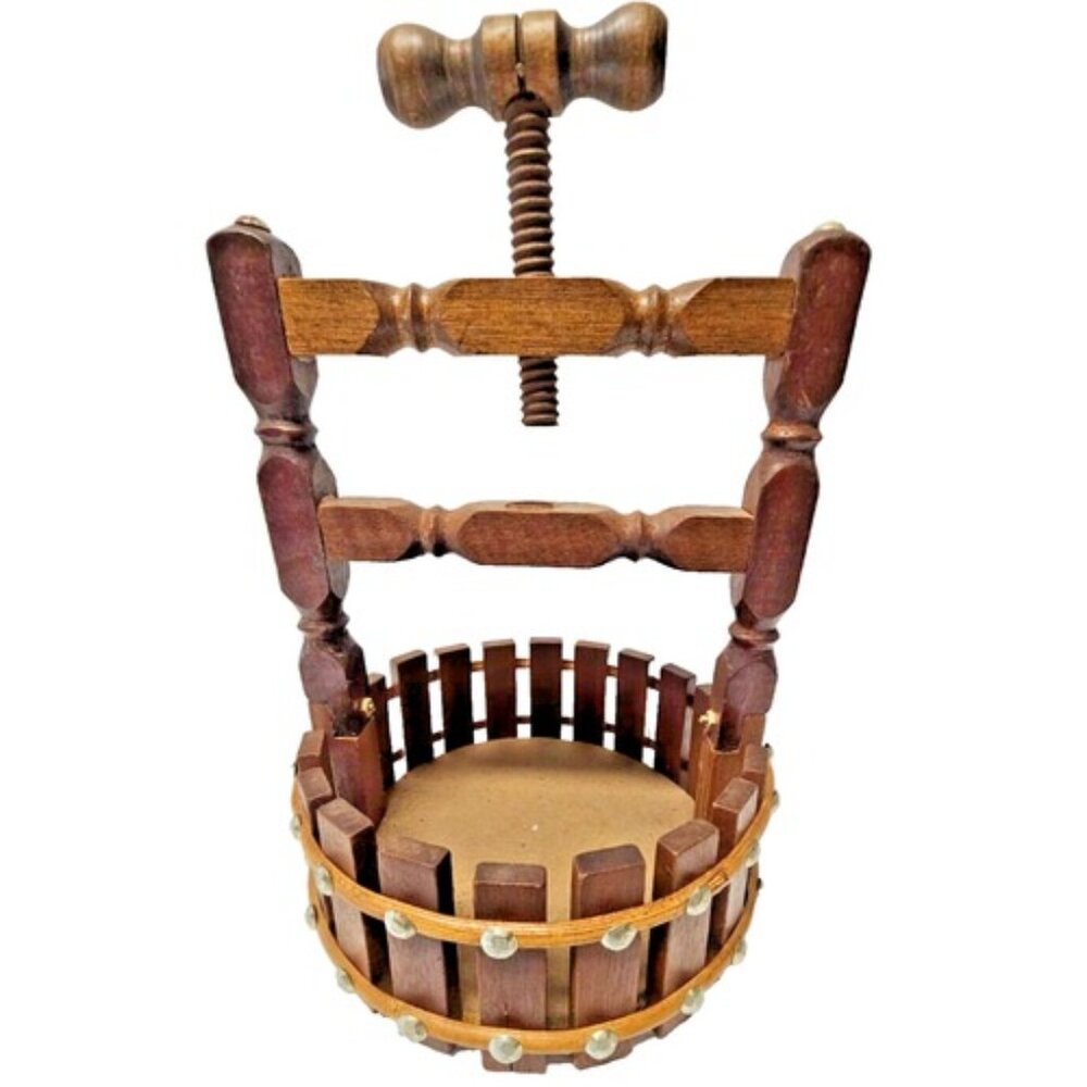 Vintage Wooden Miniature Apple Cider Fruit Press Rustic Decor Handmade Collectib